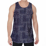 Blue Floral Patchwork Pattern Print Men's Velvet Tank Top