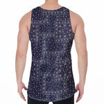 Blue Floral Patchwork Pattern Print Men's Velvet Tank Top
