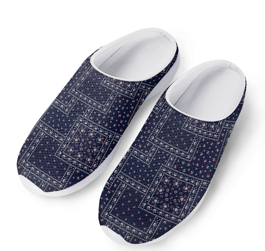 Blue Floral Patchwork Pattern Print Mesh Casual Shoes