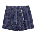 Blue Floral Patchwork Pattern Print Mesh Shorts