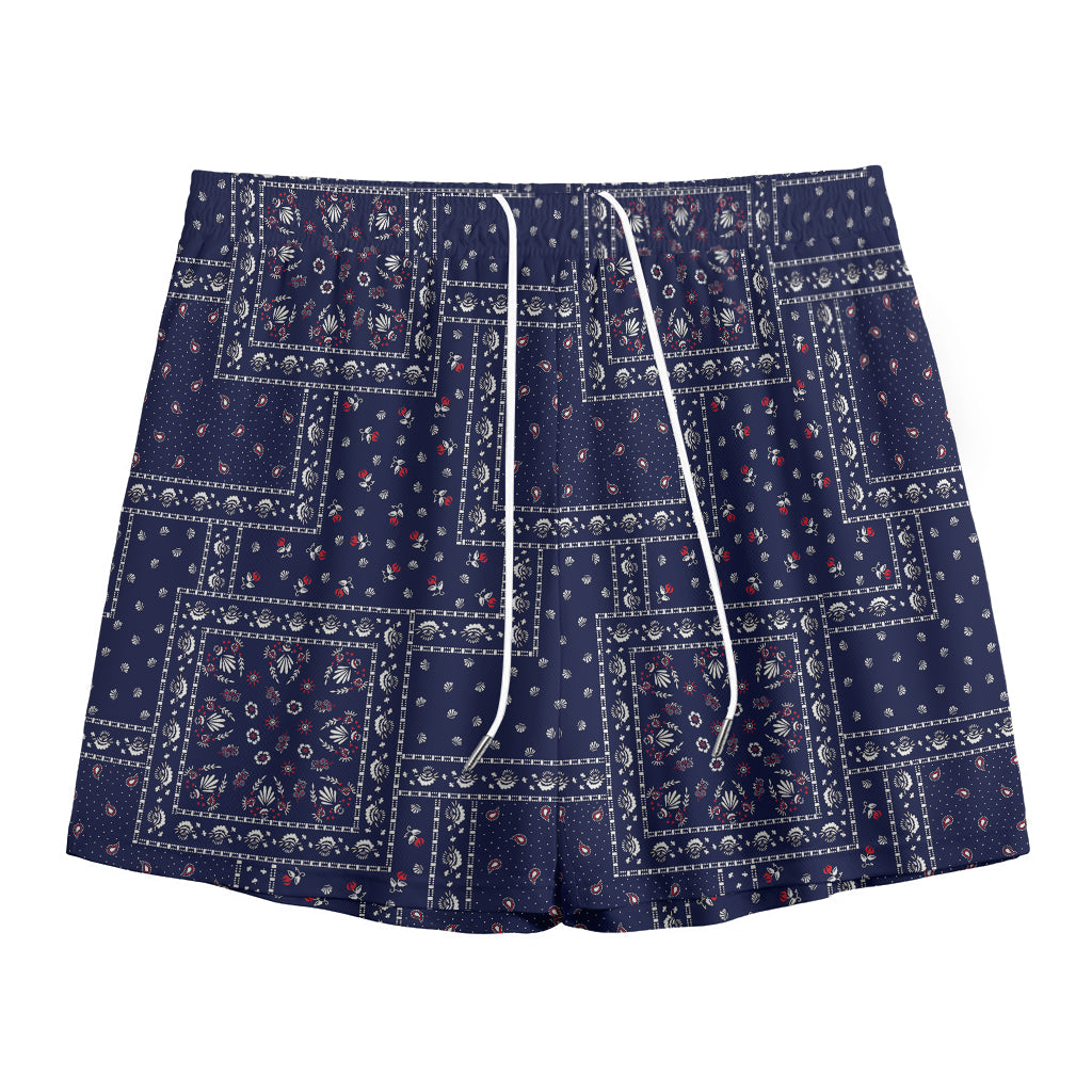 Blue Floral Patchwork Pattern Print Mesh Shorts