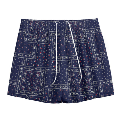 Blue Floral Patchwork Pattern Print Mesh Shorts