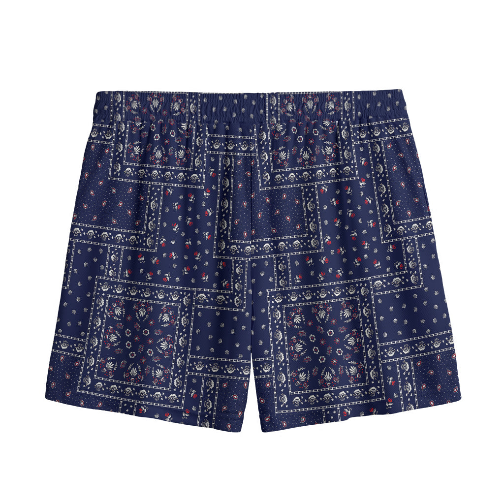 Blue Floral Patchwork Pattern Print Mesh Shorts
