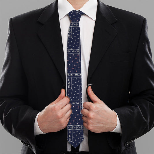 Blue Floral Patchwork Pattern Print Necktie
