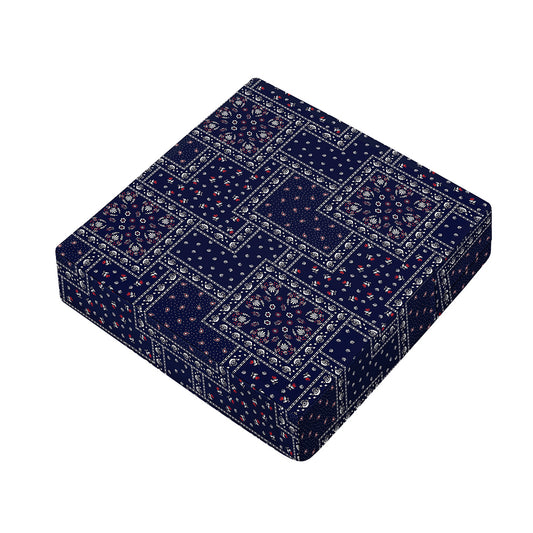 Blue Floral Patchwork Pattern Print Outdoor Seat Cushion Cover