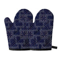 Blue Floral Patchwork Pattern Print Oven Mitts