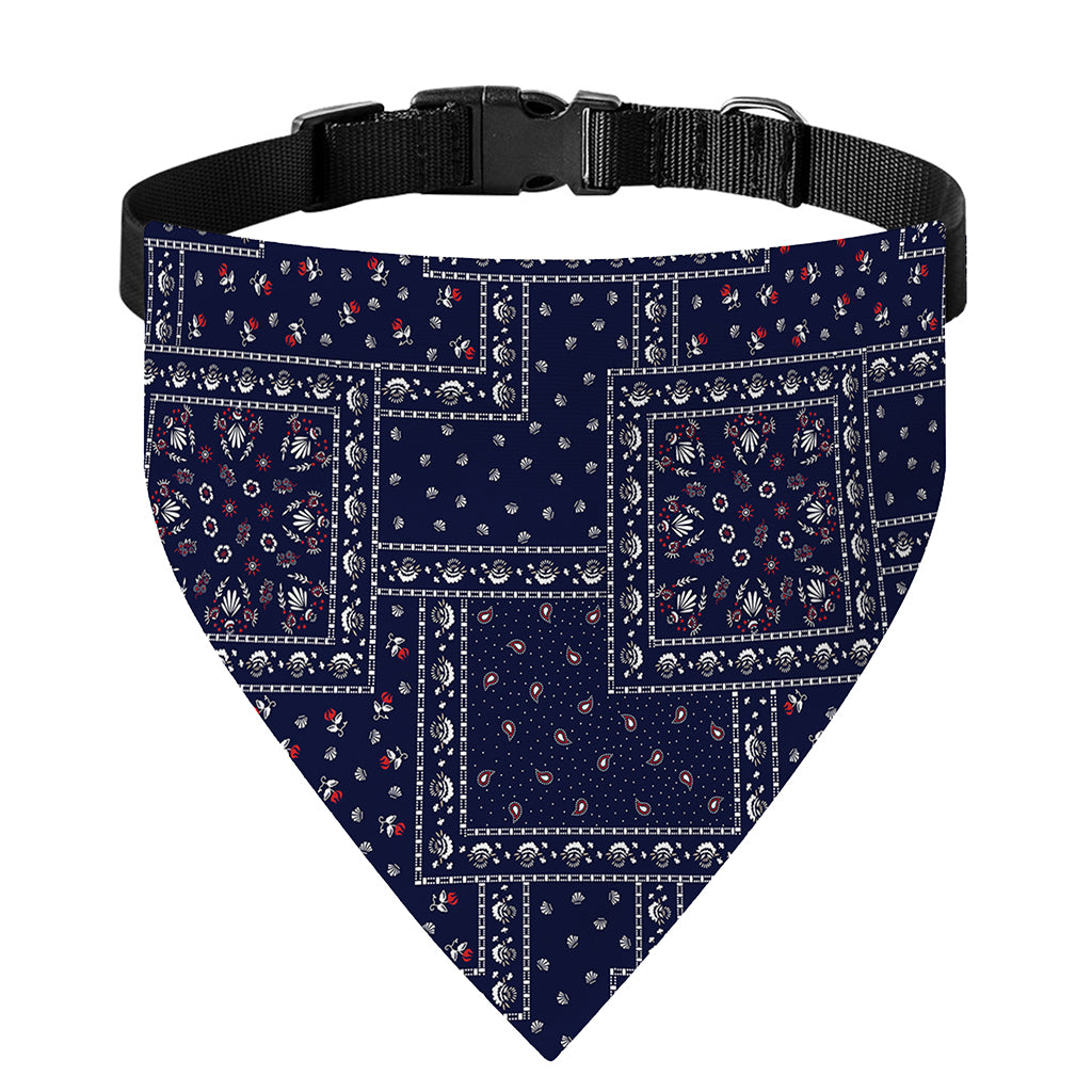 Blue Floral Patchwork Pattern Print Over The Collar Dog Bandana