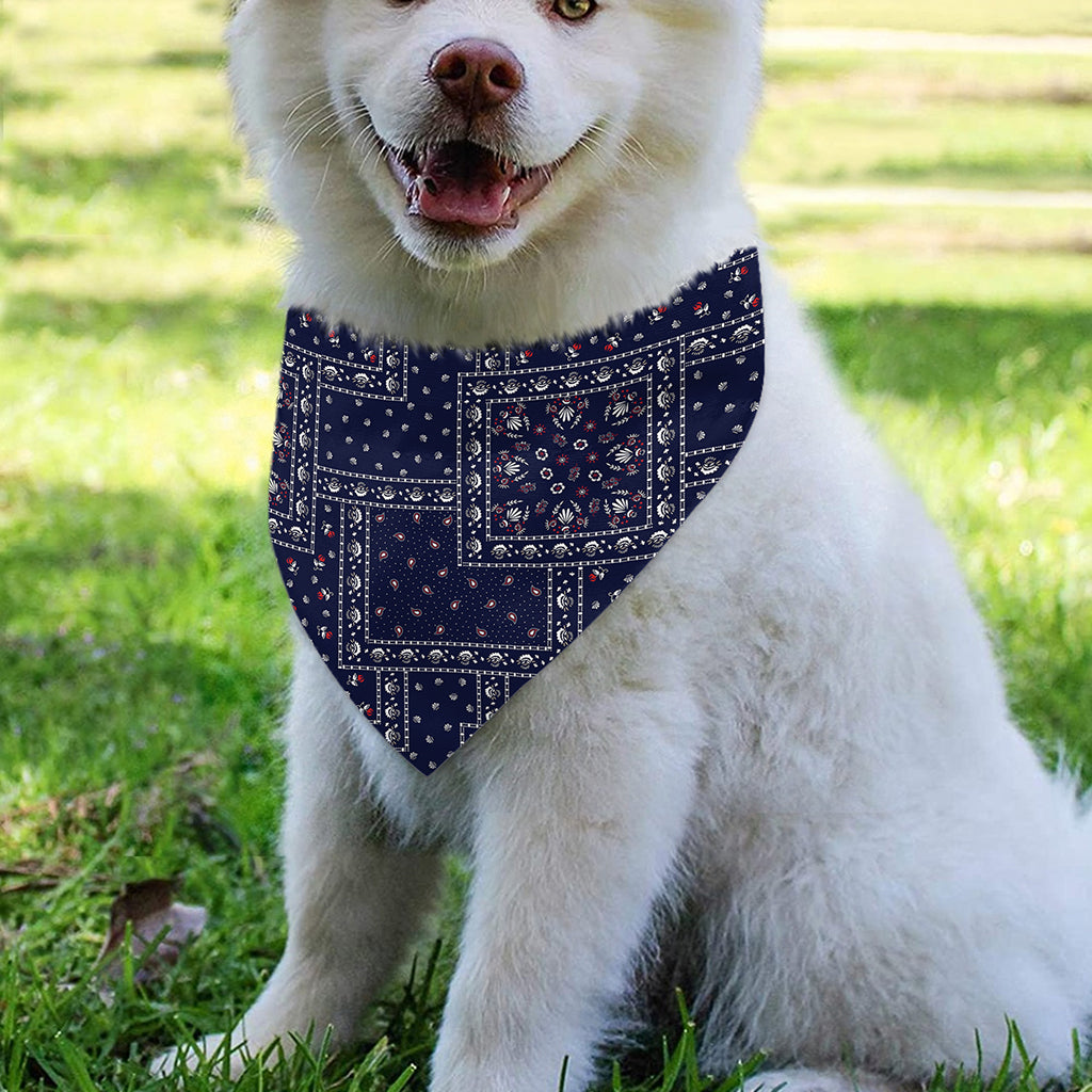 Blue Floral Patchwork Pattern Print Over The Collar Dog Bandana