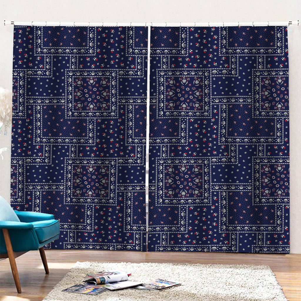 Blue Floral Patchwork Pattern Print Pencil Pleat Curtains