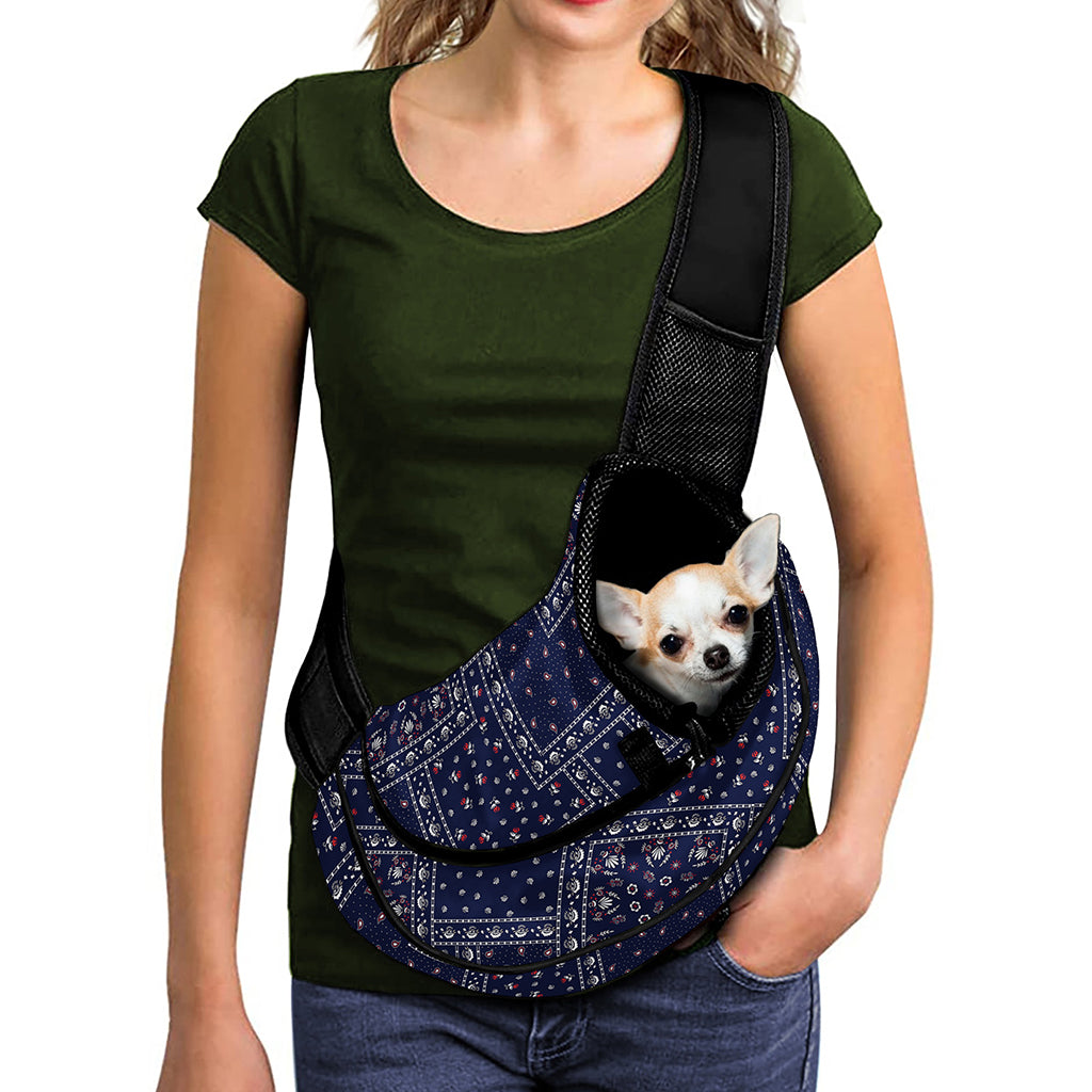 Blue Floral Patchwork Pattern Print Pet Sling Carrier