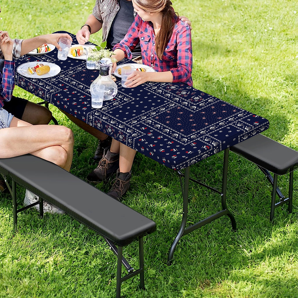 Blue Floral Patchwork Pattern Print Picnic Table Cover