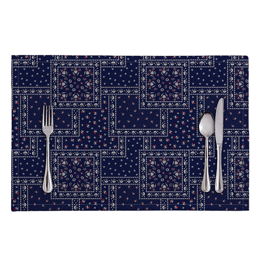 Blue Floral Patchwork Pattern Print Placemat