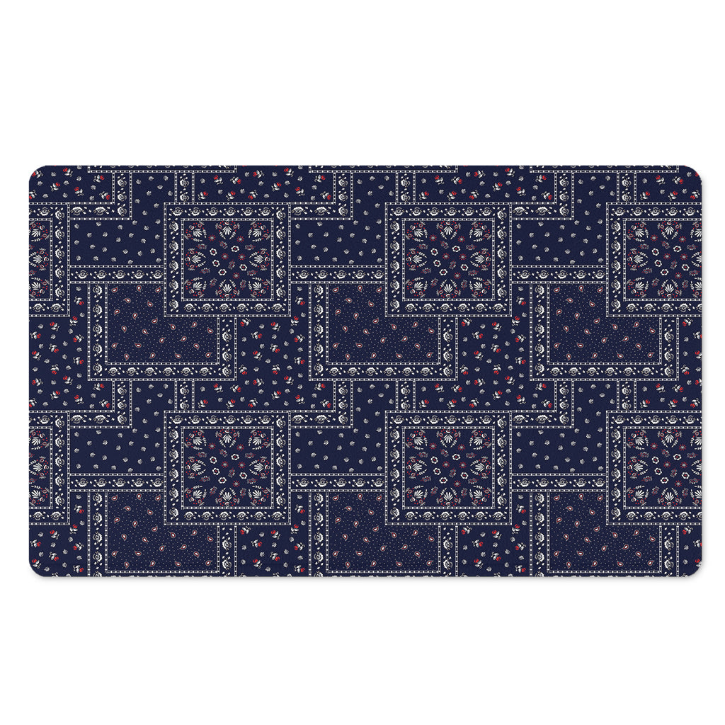 Blue Floral Patchwork Pattern Print Polyester Doormat
