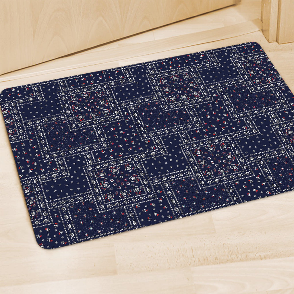 Blue Floral Patchwork Pattern Print Polyester Doormat