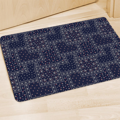 Blue Floral Patchwork Pattern Print Polyester Doormat
