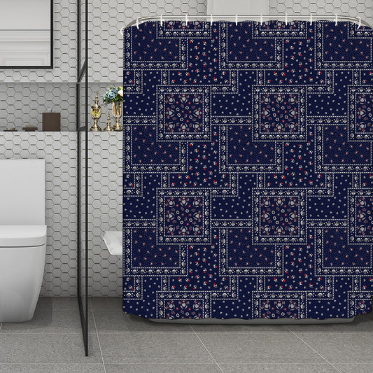 Blue Floral Patchwork Pattern Print Polyester Shower Curtain