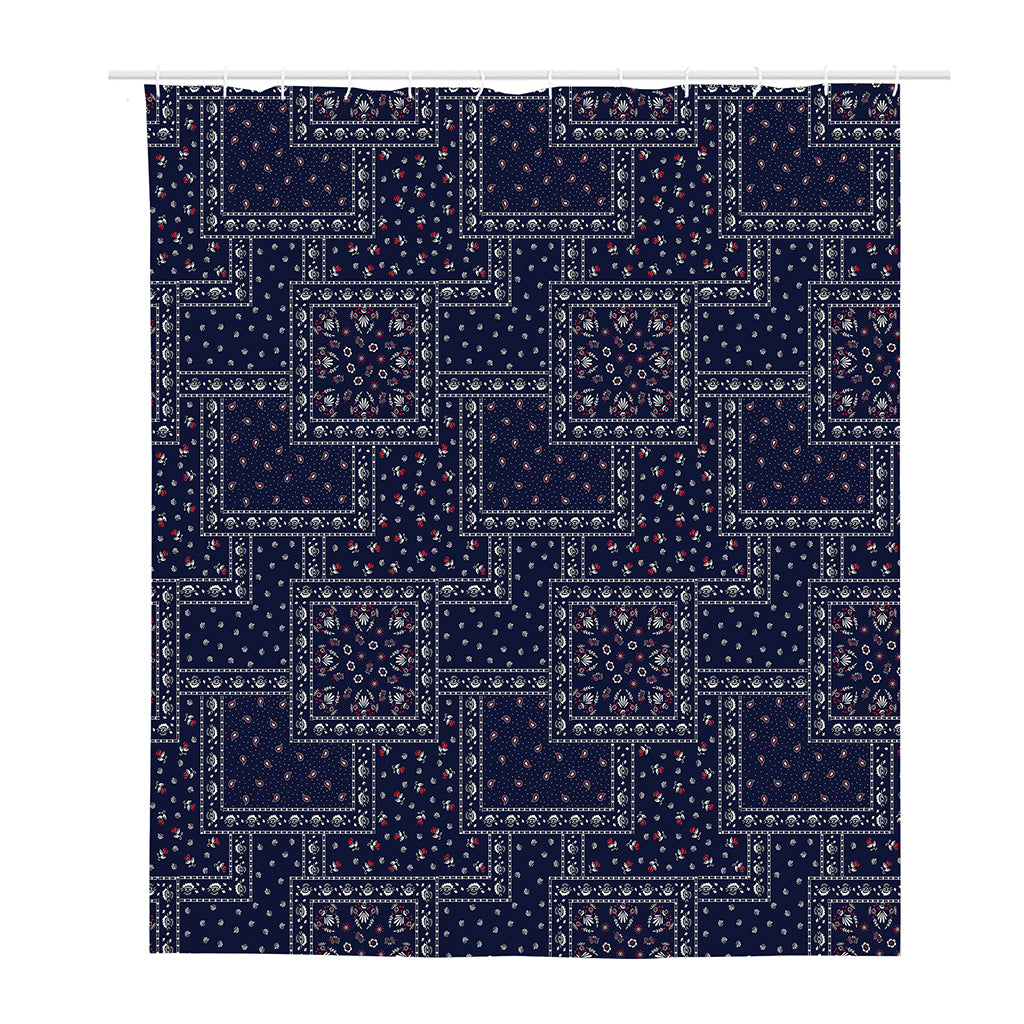 Blue Floral Patchwork Pattern Print Polyester Shower Curtain