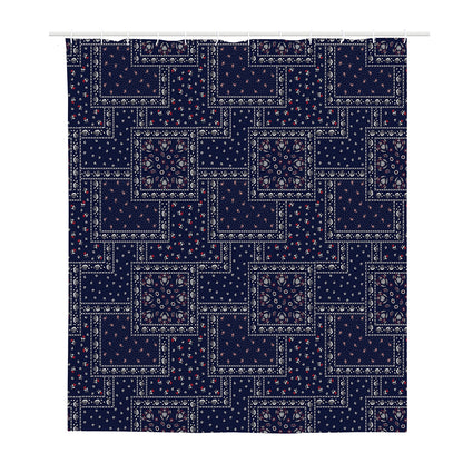 Blue Floral Patchwork Pattern Print Polyester Shower Curtain