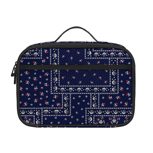 Blue Floral Patchwork Pattern Print Portable Lunch Bag