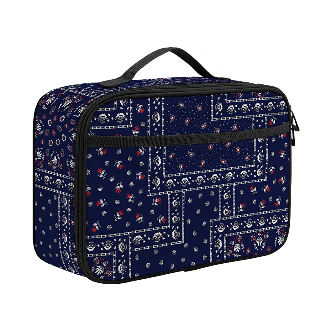 Blue Floral Patchwork Pattern Print Portable Lunch Bag