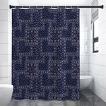 Blue Floral Patchwork Pattern Print Premium Shower Curtain