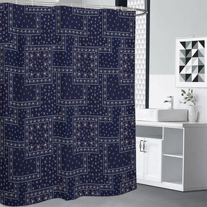 Blue Floral Patchwork Pattern Print Premium Shower Curtain