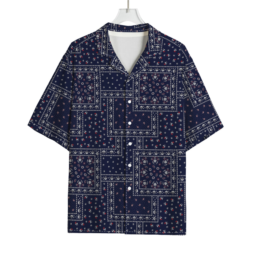 Blue Floral Patchwork Pattern Print Rayon Hawaiian Shirt