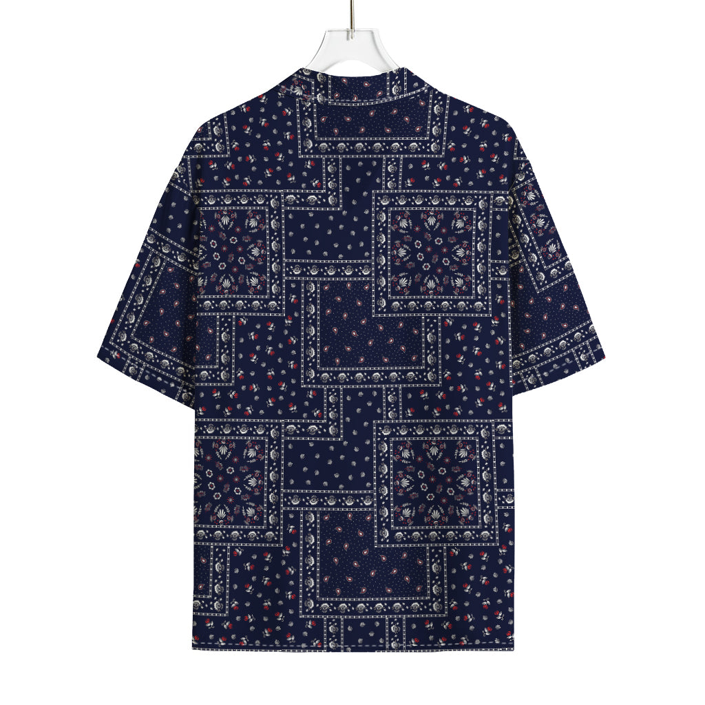 Blue Floral Patchwork Pattern Print Rayon Hawaiian Shirt