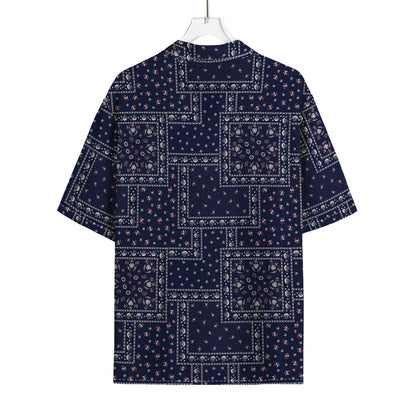 Blue Floral Patchwork Pattern Print Rayon Hawaiian Shirt