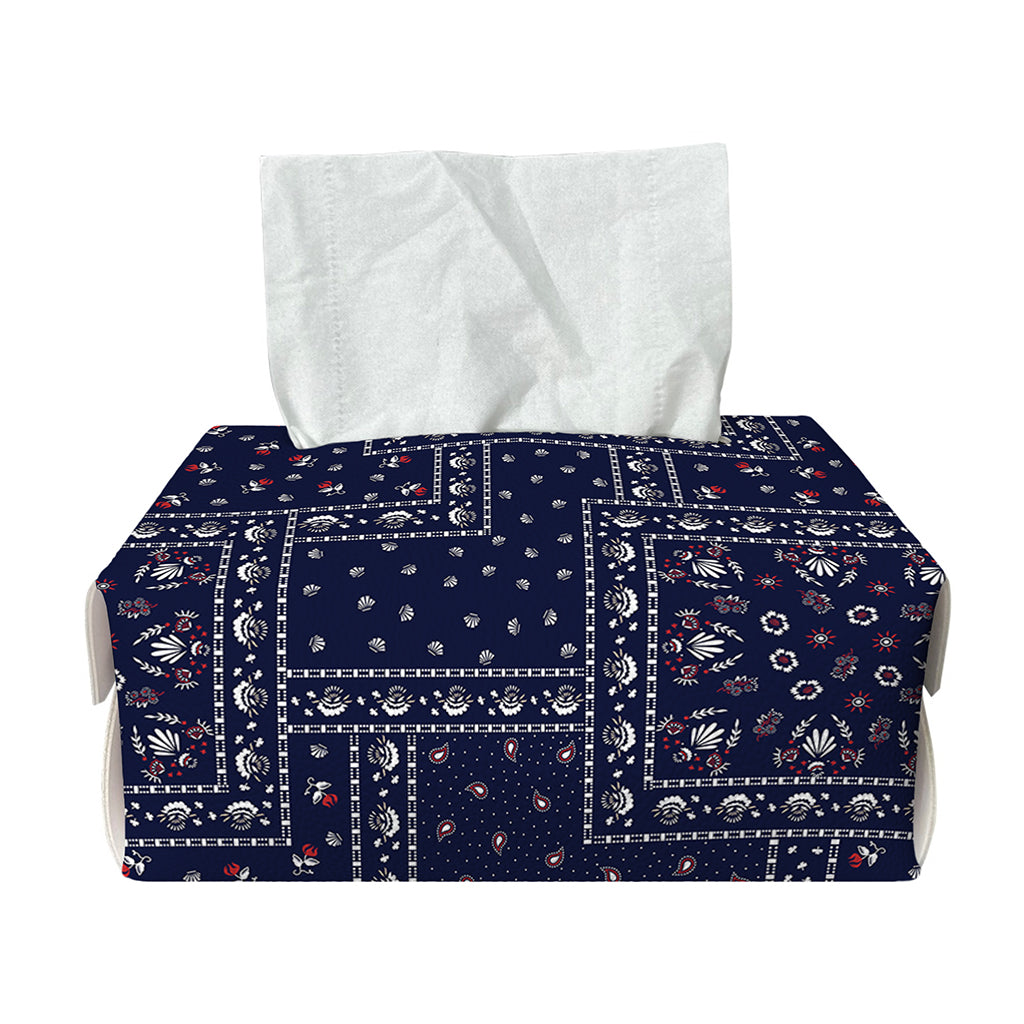Blue Floral Patchwork Pattern Print Rectangle Tissue Box Cover