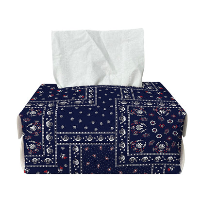 Blue Floral Patchwork Pattern Print Rectangle Tissue Box Cover