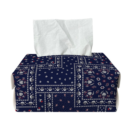 Blue Floral Patchwork Pattern Print Rectangle Tissue Box Cover