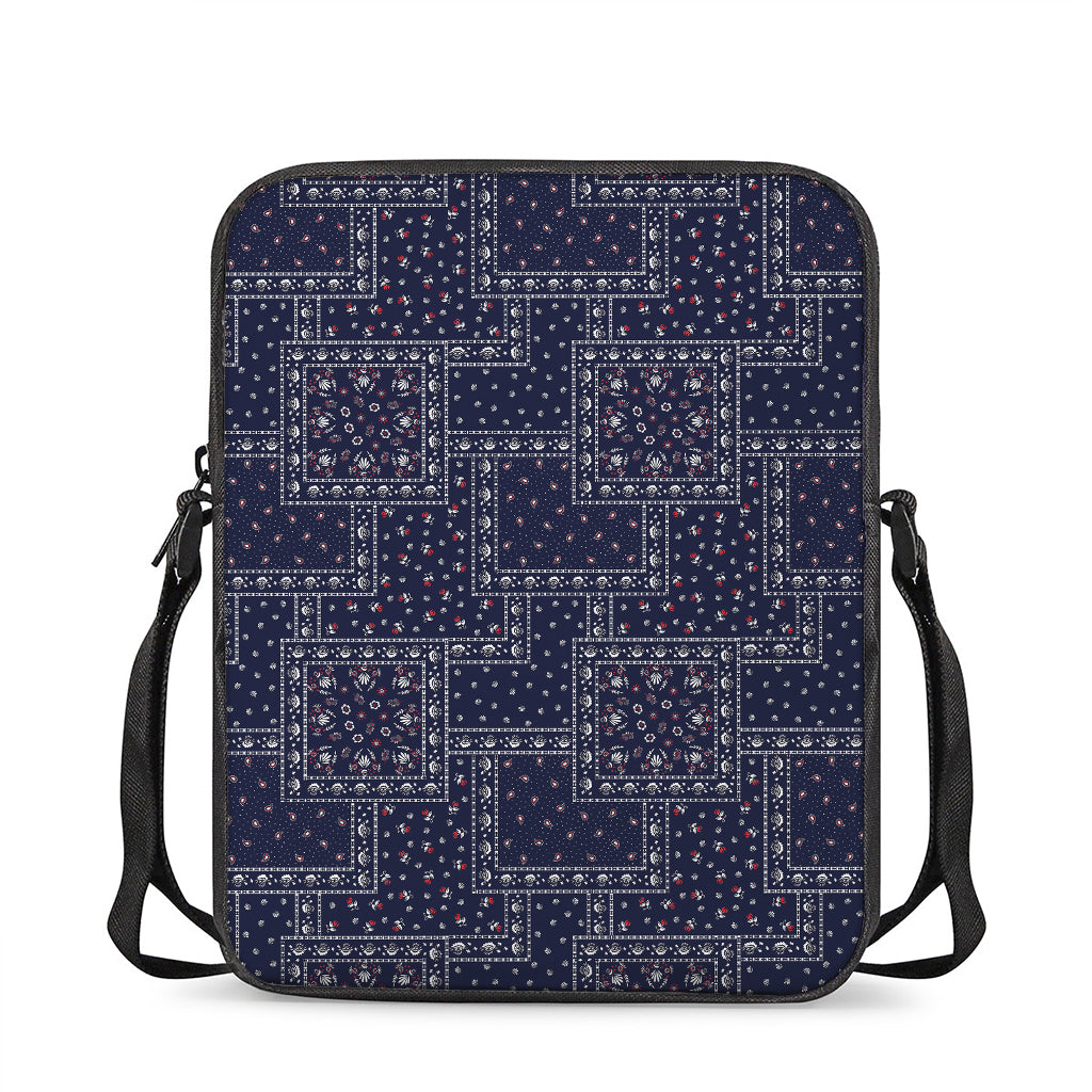 Blue Floral Patchwork Pattern Print Rectangular Crossbody Bag