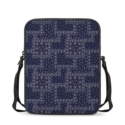 Blue Floral Patchwork Pattern Print Rectangular Crossbody Bag
