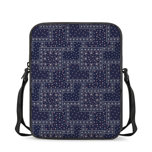 Blue Floral Patchwork Pattern Print Rectangular Crossbody Bag
