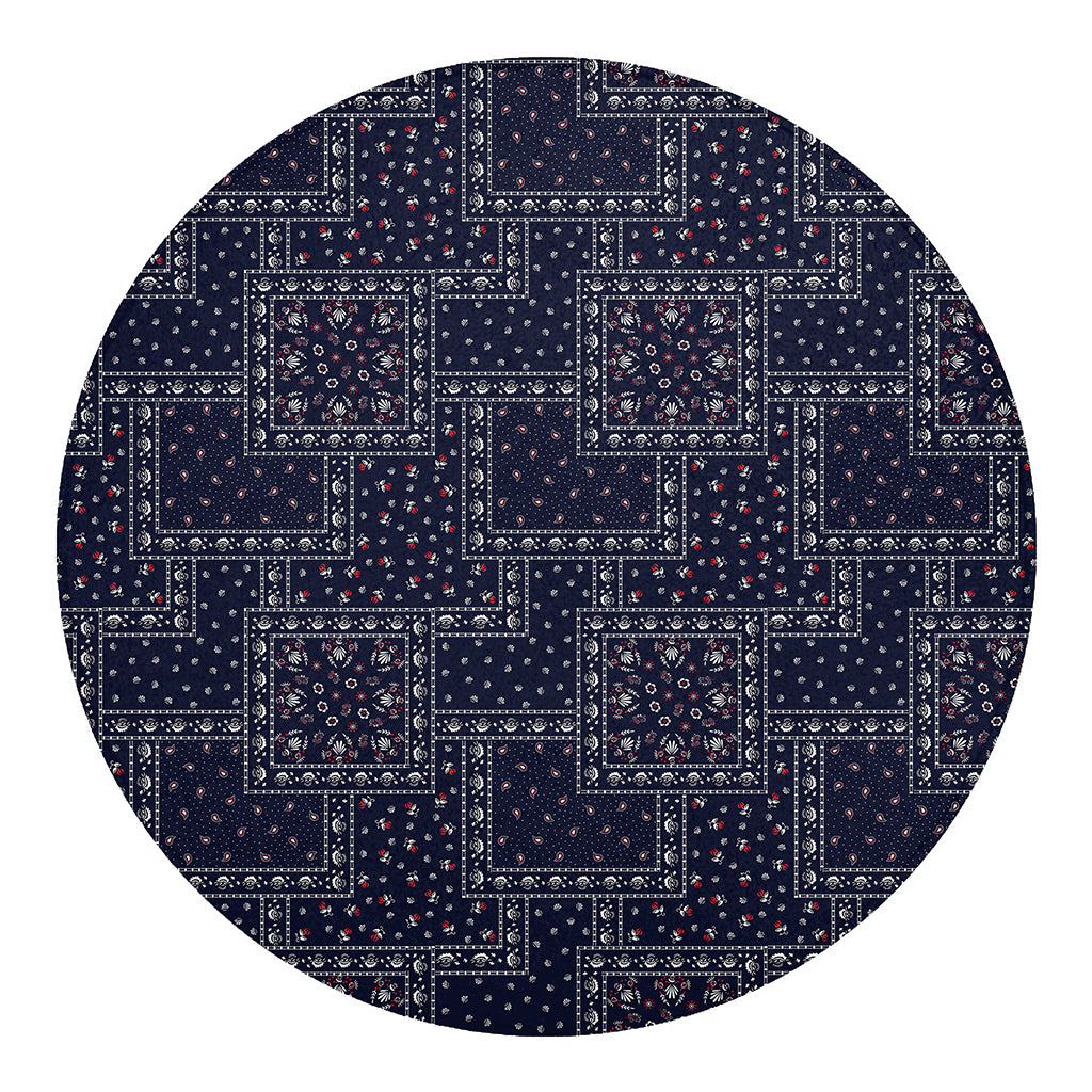 Blue Floral Patchwork Pattern Print Round Blanket