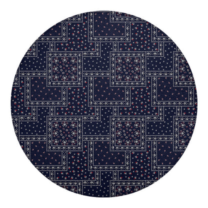Blue Floral Patchwork Pattern Print Round Blanket