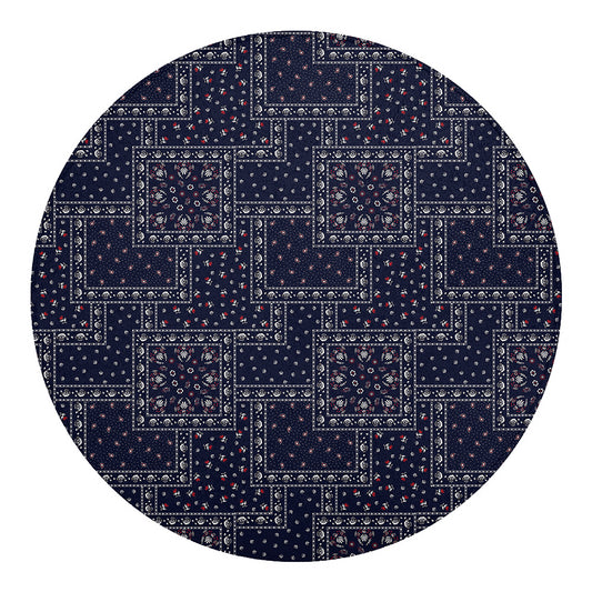 Blue Floral Patchwork Pattern Print Round Blanket