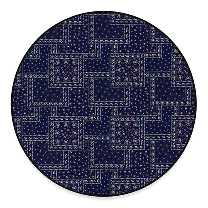 Blue Floral Patchwork Pattern Print Round Floor Mat