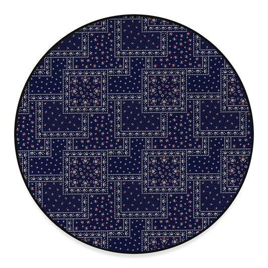 Blue Floral Patchwork Pattern Print Round Floor Mat