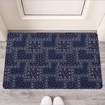 Blue Floral Patchwork Pattern Print Rubber Doormat