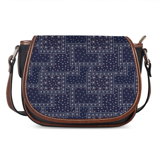Blue Floral Patchwork Pattern Print Saddle Bag