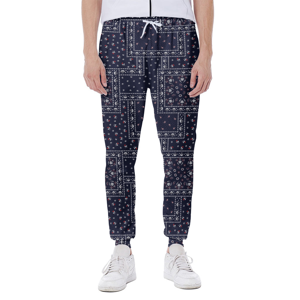 Blue Floral Patchwork Pattern Print Scuba Joggers