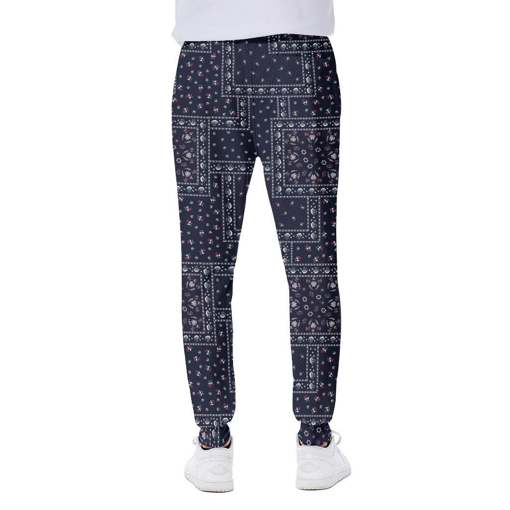 Blue Floral Patchwork Pattern Print Scuba Joggers