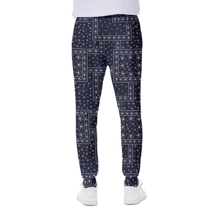 Blue Floral Patchwork Pattern Print Scuba Joggers