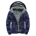 Blue Floral Patchwork Pattern Print Sherpa Lined Zip Up Hoodie