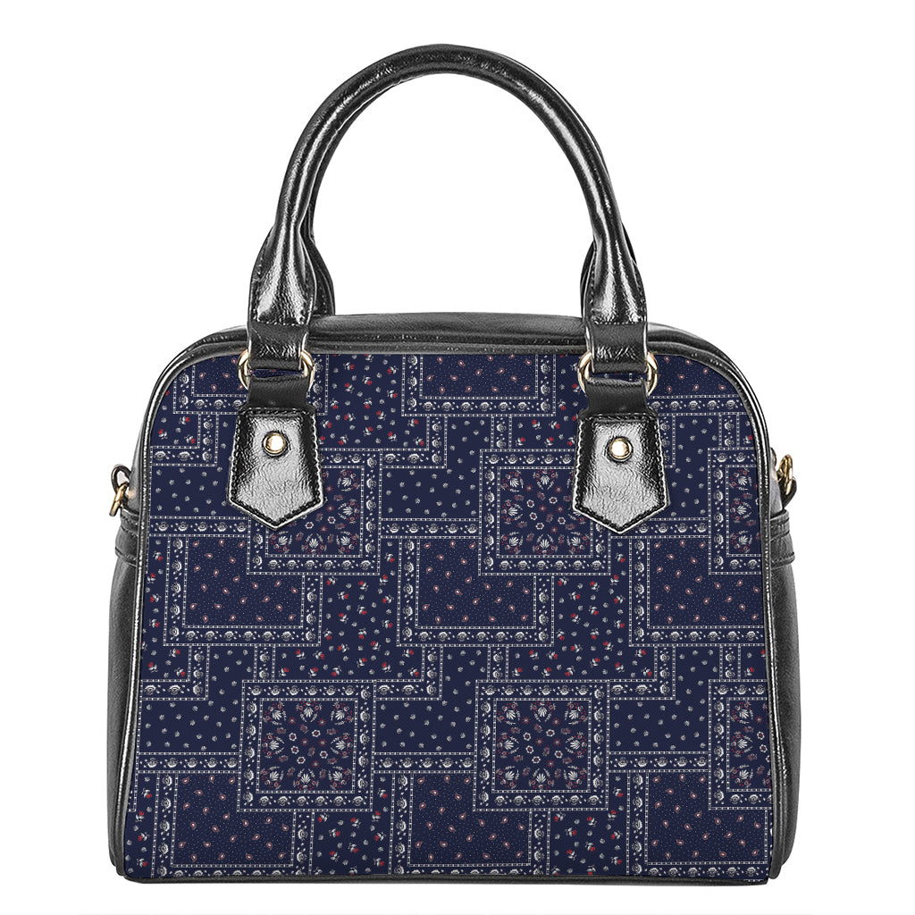 Blue Floral Patchwork Pattern Print Shoulder Handbag