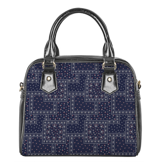 Blue Floral Patchwork Pattern Print Shoulder Handbag