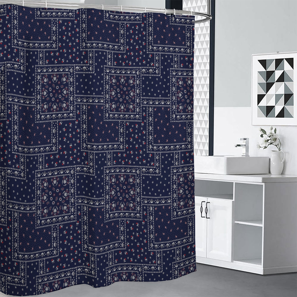 Blue Floral Patchwork Pattern Print Shower Curtain