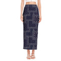Blue Floral Patchwork Pattern Print Side Slit Maxi Skirt